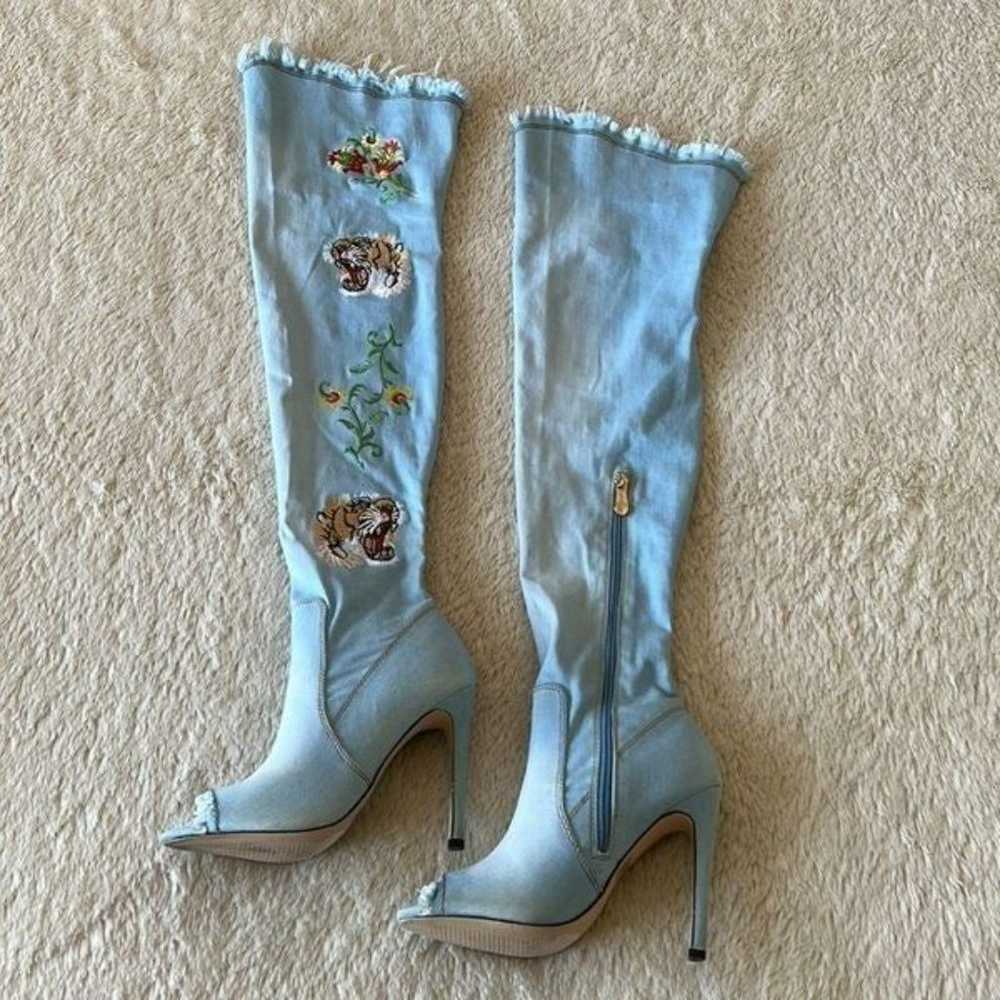 Cape Robbin elnora denim tiger over the knee boot… - image 2