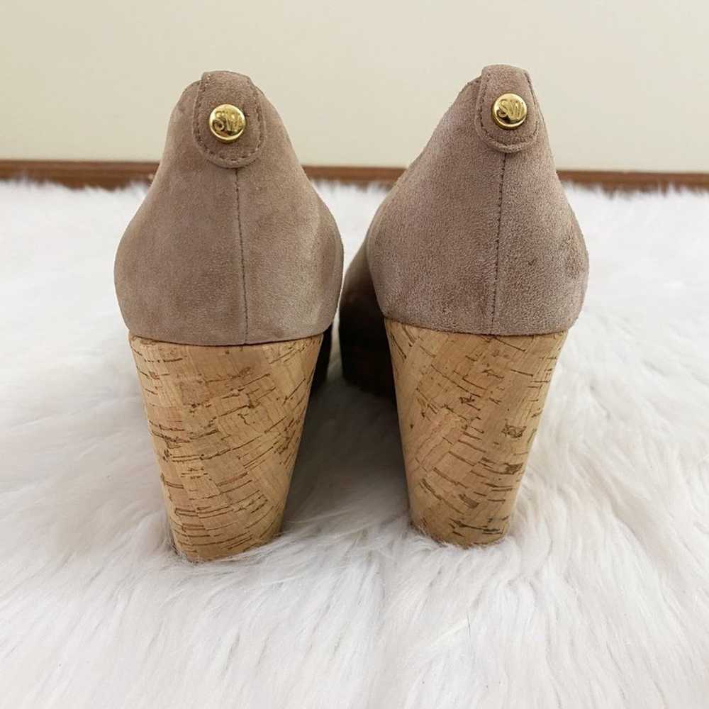 Stuart Weitzman Tan Suede Closed Toe Cork Wedges … - image 3