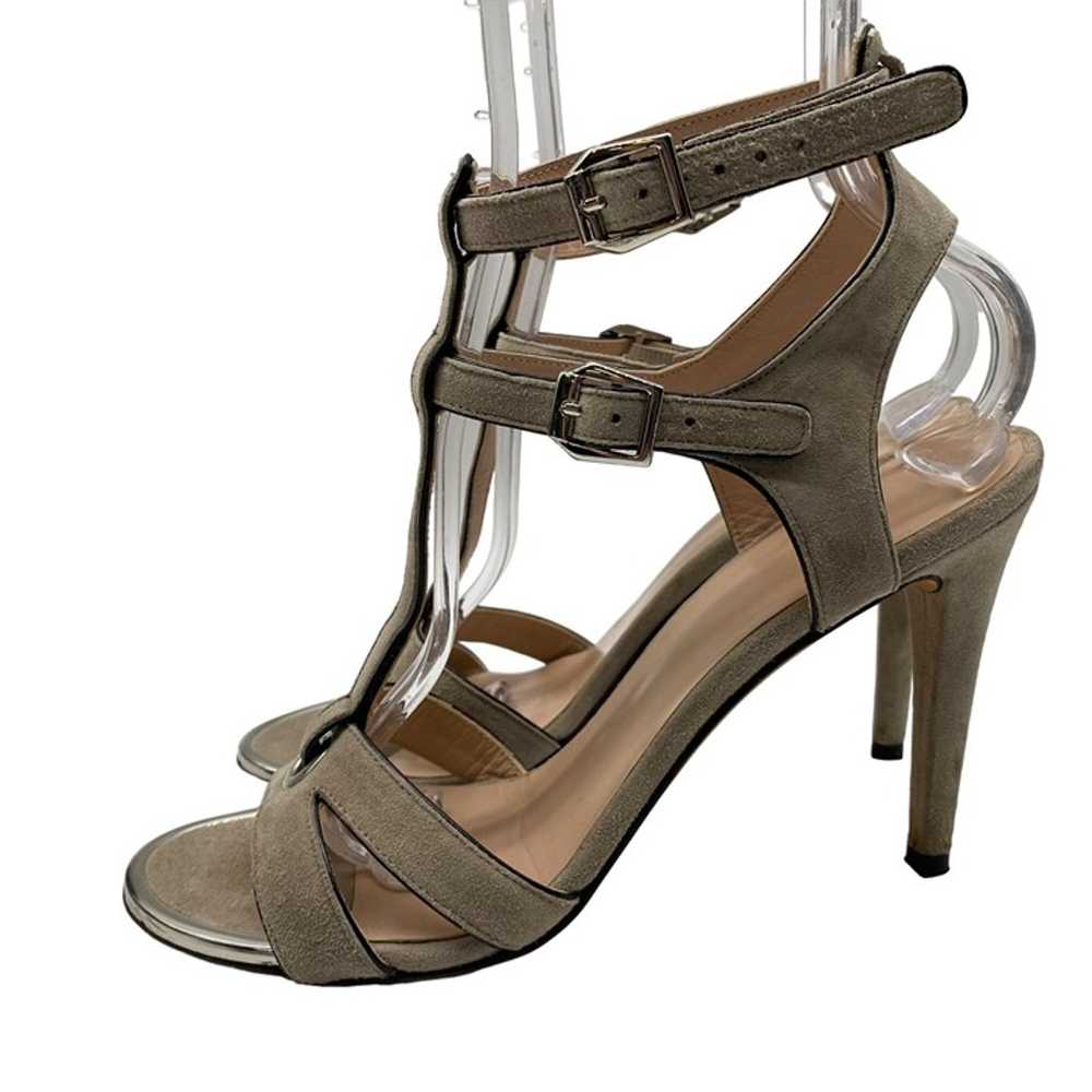 Stuart Weitzman Taupe Suede Leather Open Toe Sand… - image 2