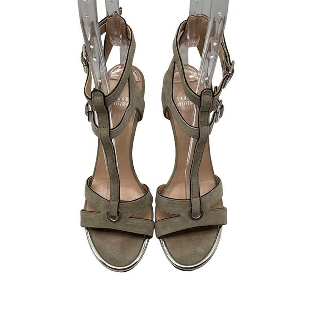 Stuart Weitzman Taupe Suede Leather Open Toe Sand… - image 3