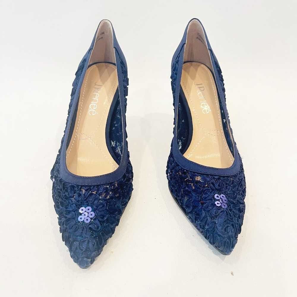 J.Renee Blue Camallia Satin Sequins Size 6 Pumps - image 7