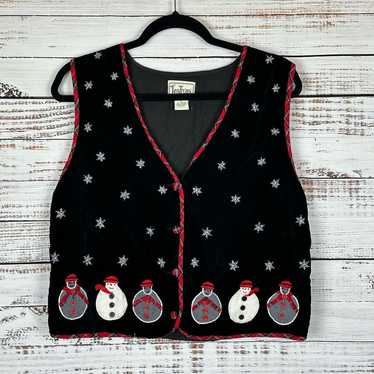 Women's Vintage Tantrums Black Velvet Snowman Chr… - image 1