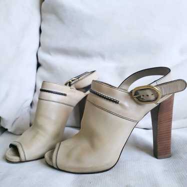 Chloe Beige Leather Peep Toe Slingback Sandals Si… - image 1