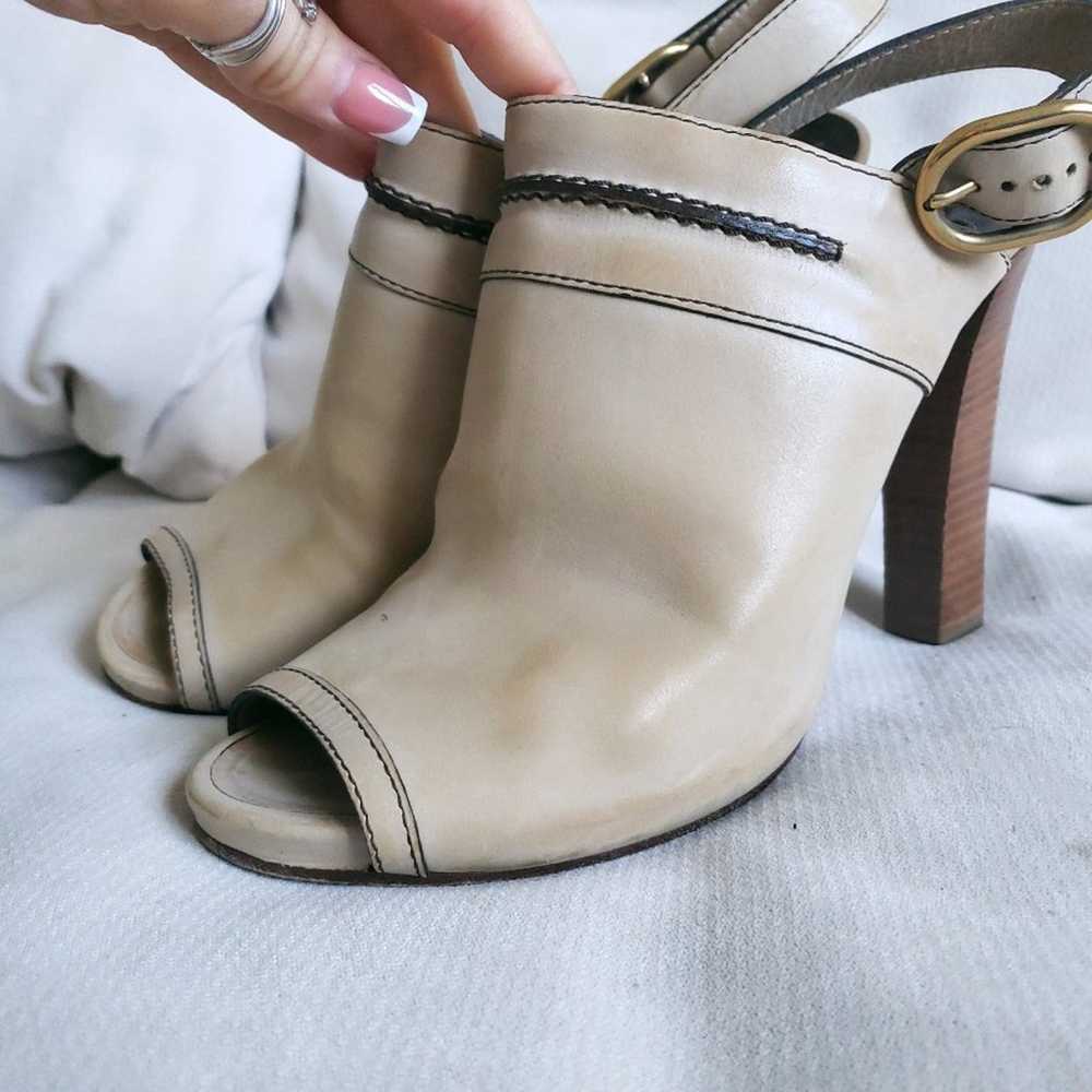 Chloe Beige Leather Peep Toe Slingback Sandals Si… - image 2