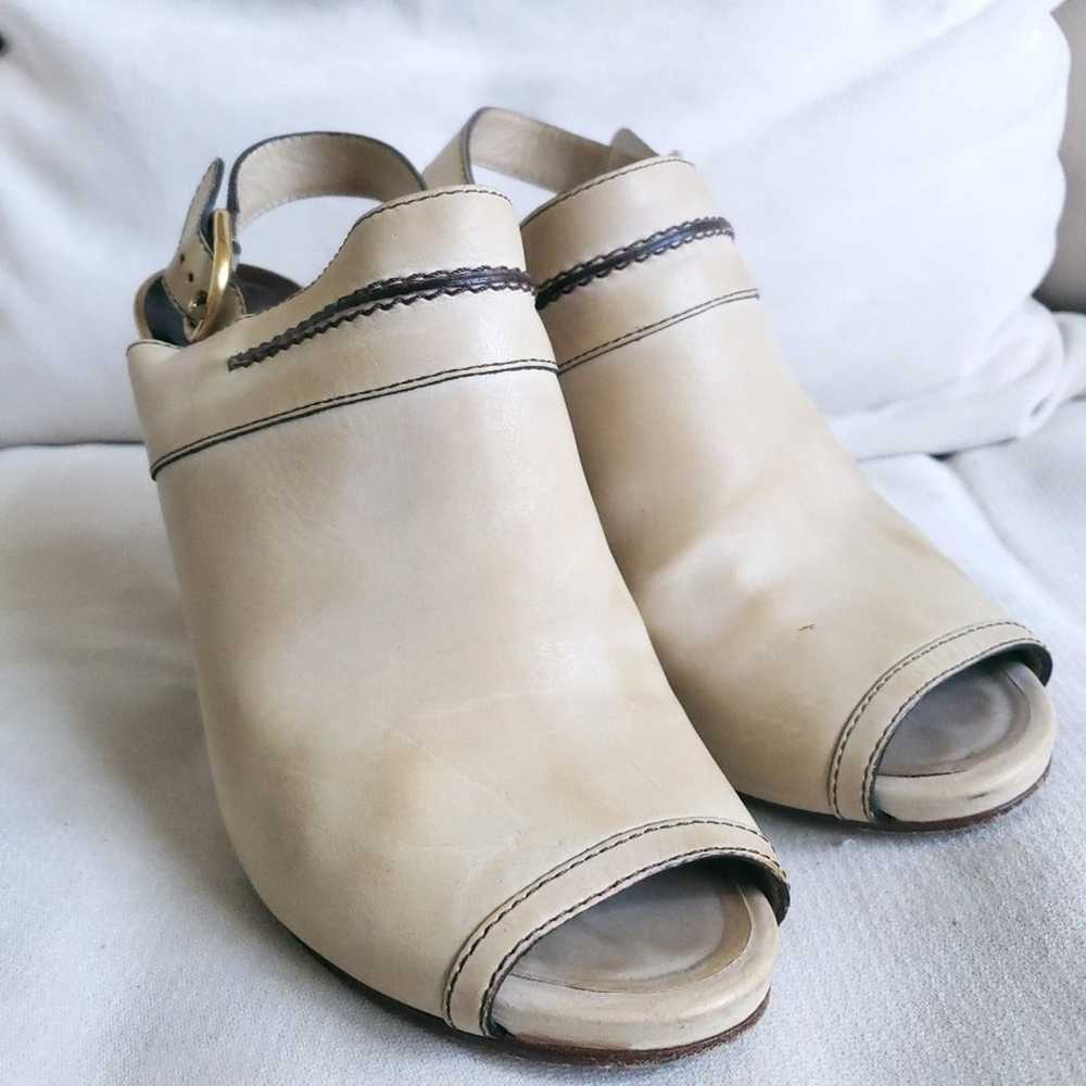 Chloe Beige Leather Peep Toe Slingback Sandals Si… - image 3