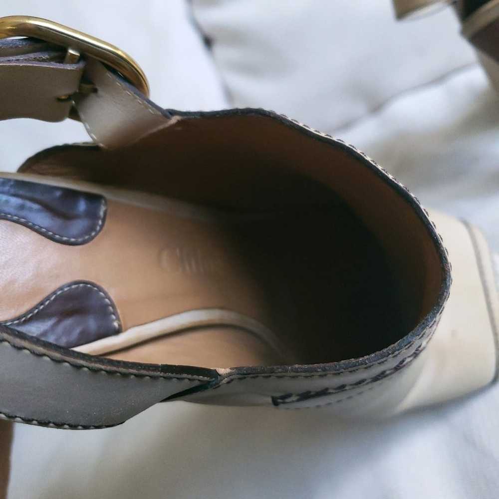 Chloe Beige Leather Peep Toe Slingback Sandals Si… - image 5