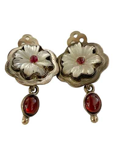 Sterling Silver Flower Clip-On Drop Earrings