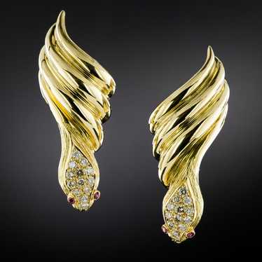 Vintage 1980s Diamond Headed Snake Earrings by Ma… - image 1