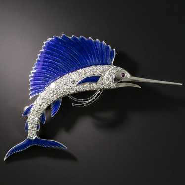 Art Deco Enamel and Diamond Sailfish Brooch