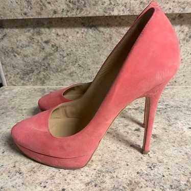 Jimmy Choo pink suede round toe pumps