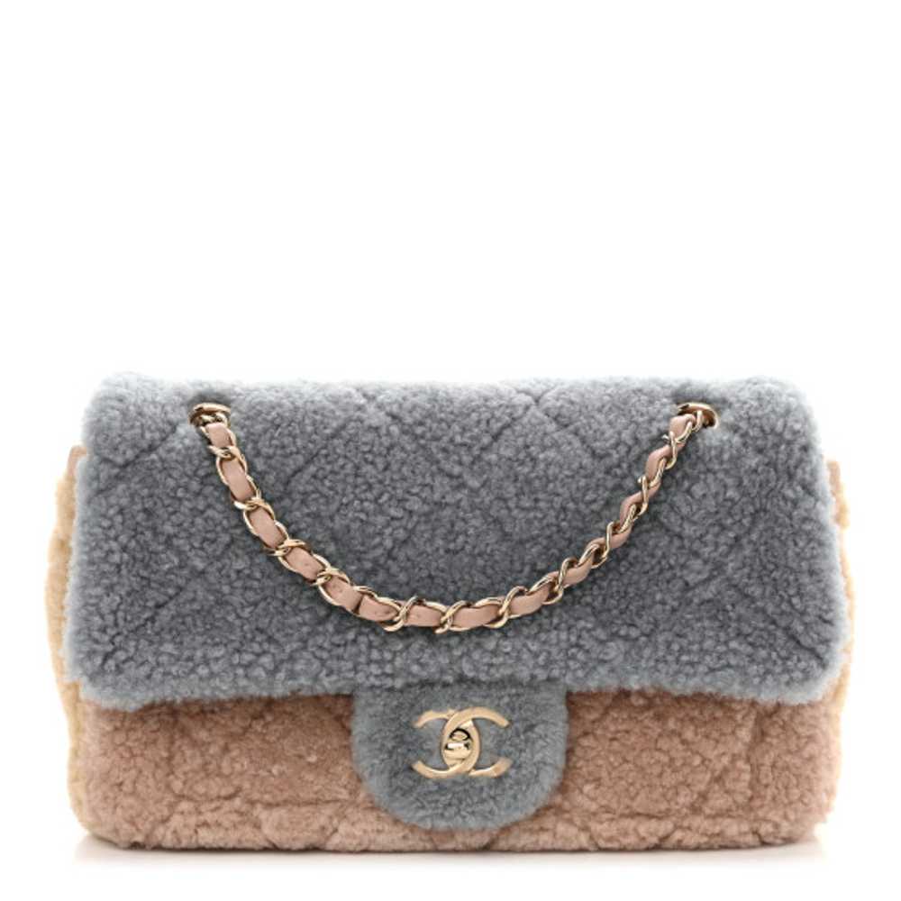 CHANEL Shearling Sheepskin Single Flap Gray Pink … - image 1