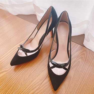 Ginza Kanematsu black ribbon clear high heels