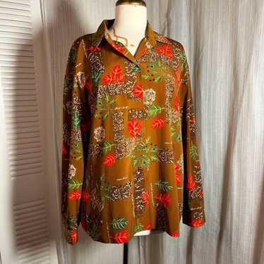 Vintage Art Deco Light Brown Floral Long Sleeve B… - image 1