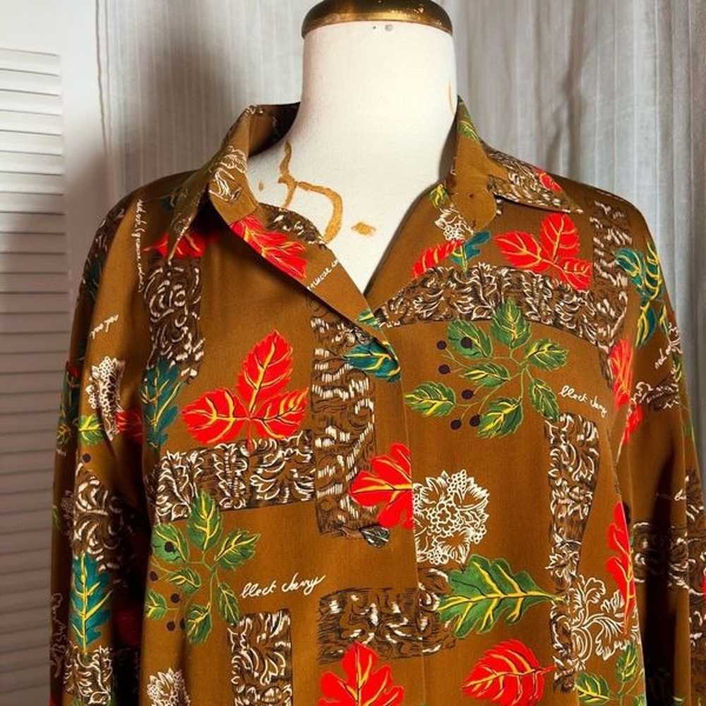 Vintage Art Deco Light Brown Floral Long Sleeve B… - image 2