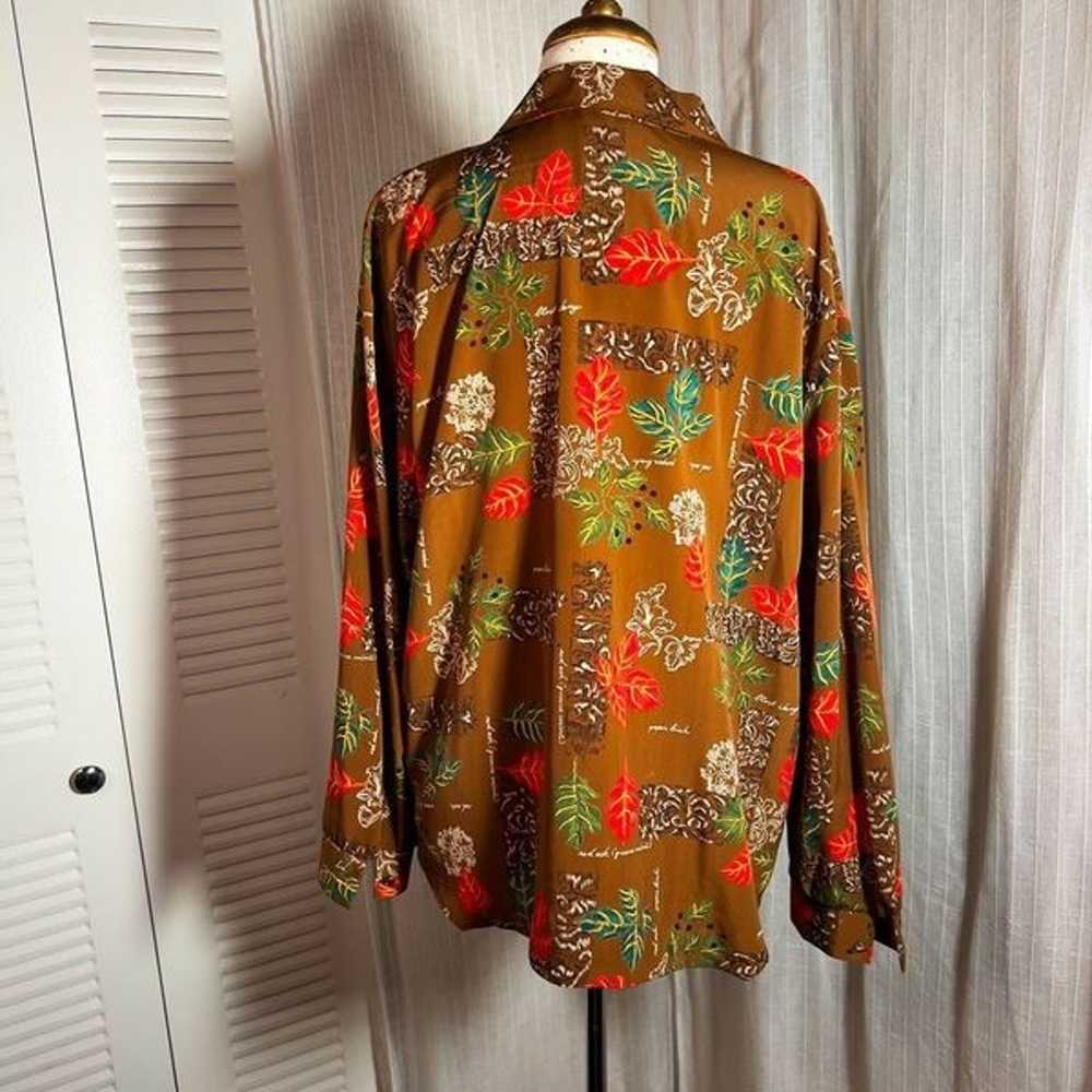 Vintage Art Deco Light Brown Floral Long Sleeve B… - image 4