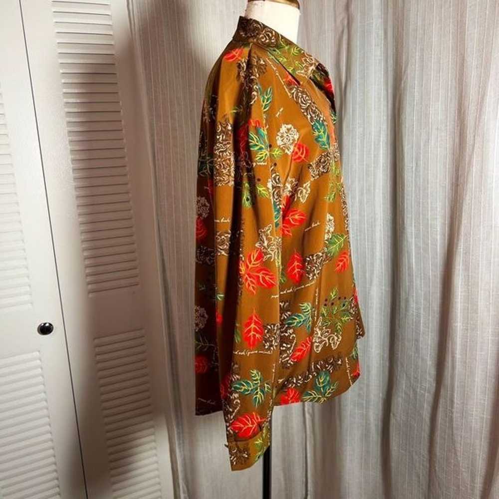 Vintage Art Deco Light Brown Floral Long Sleeve B… - image 5