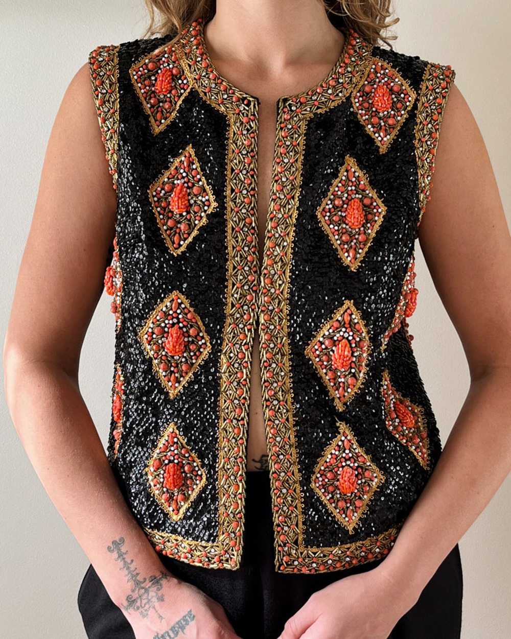 60s Valentina Beaded Wool Vest | M - image 1