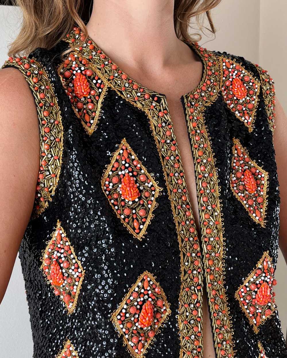 60s Valentina Beaded Wool Vest | M - image 4