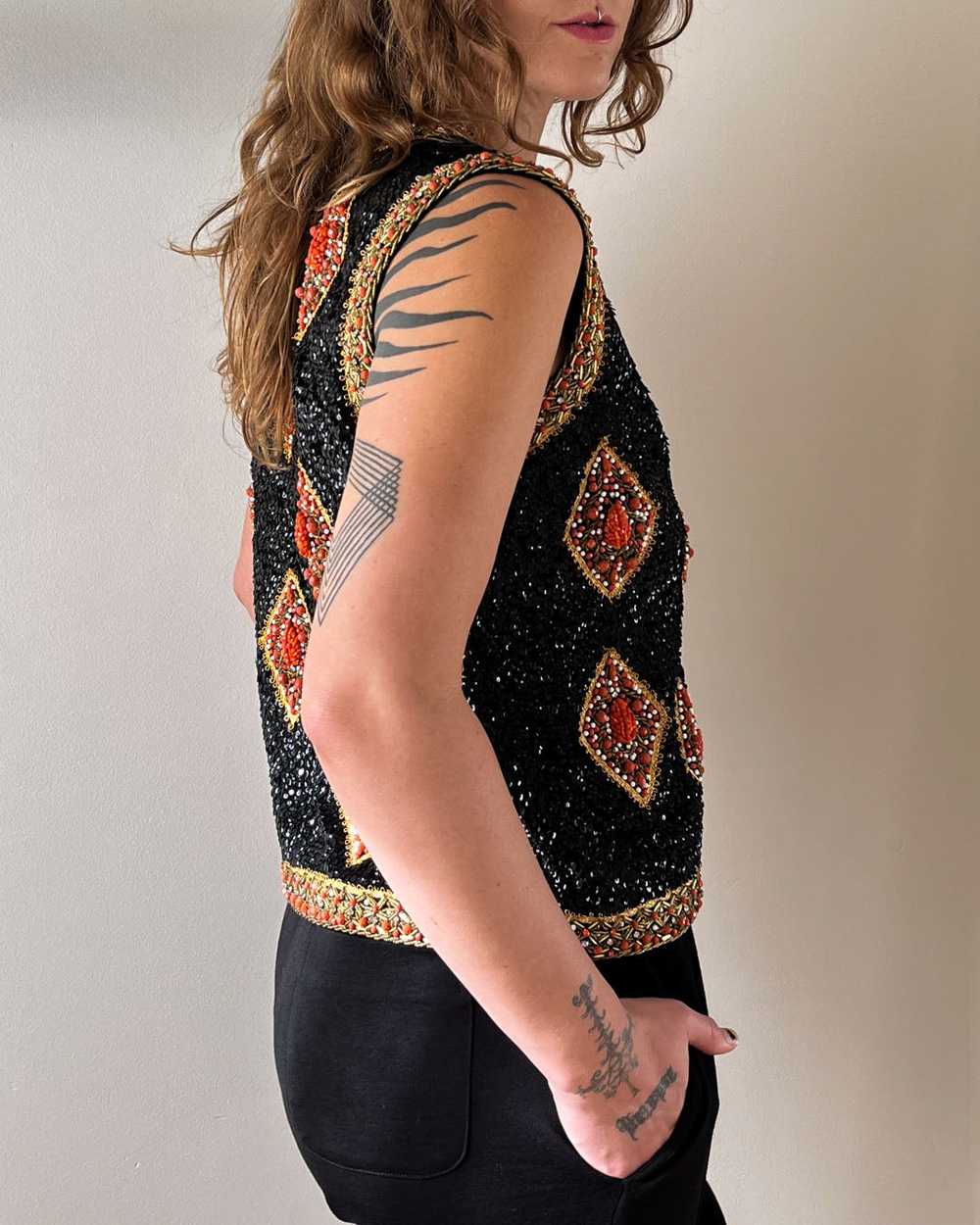 60s Valentina Beaded Wool Vest | M - image 5