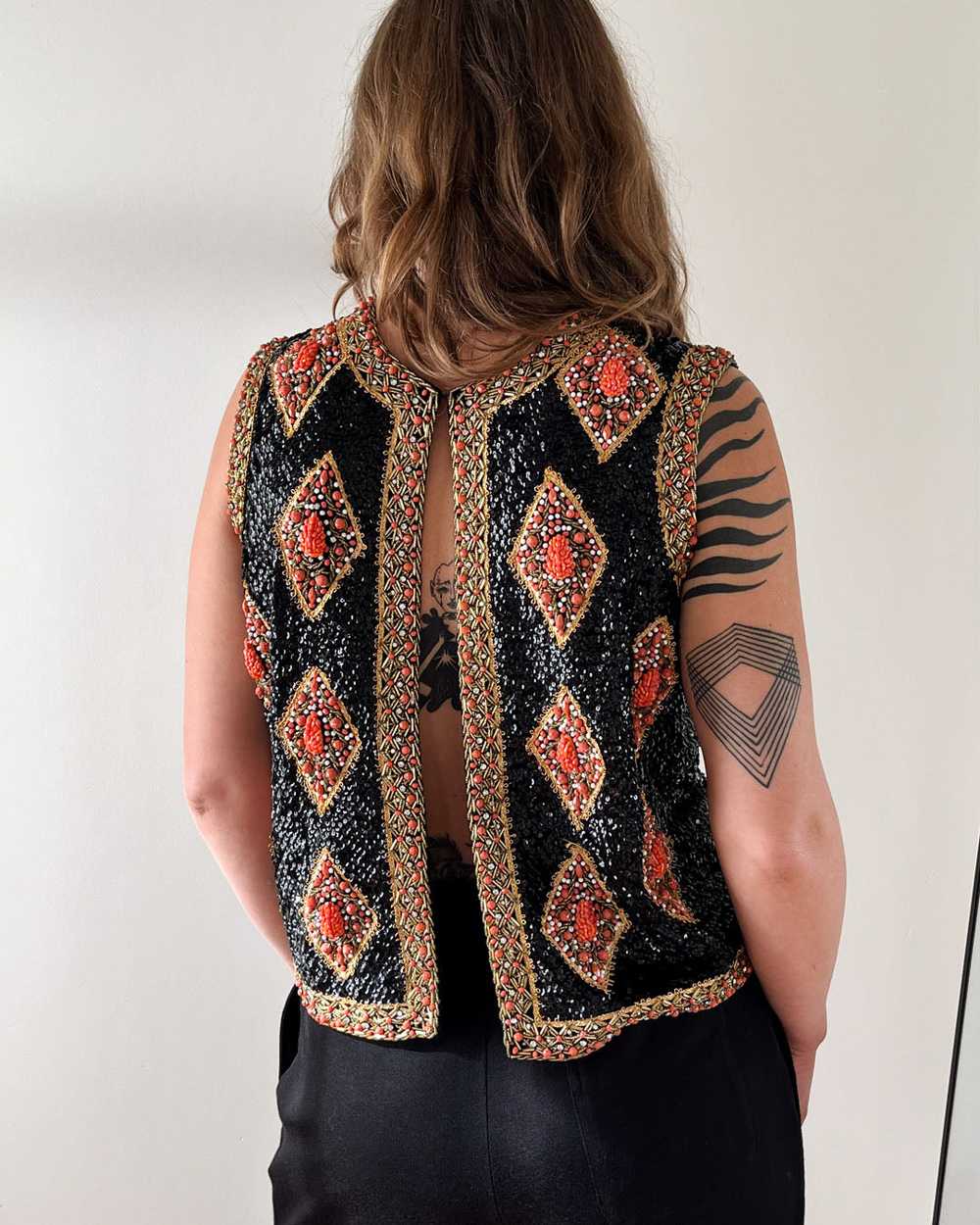 60s Valentina Beaded Wool Vest | M - image 6