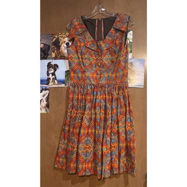 1960's Double Breasted Sleeveless Sun Dress Red O… - image 1