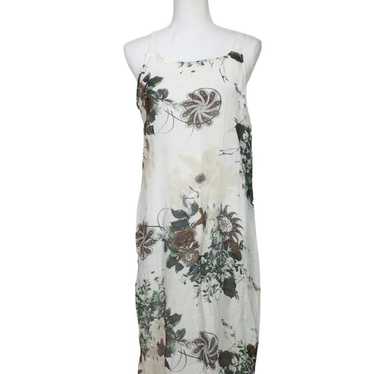 Izuria Linen Midi Dress Floral size XL White Gree… - image 1