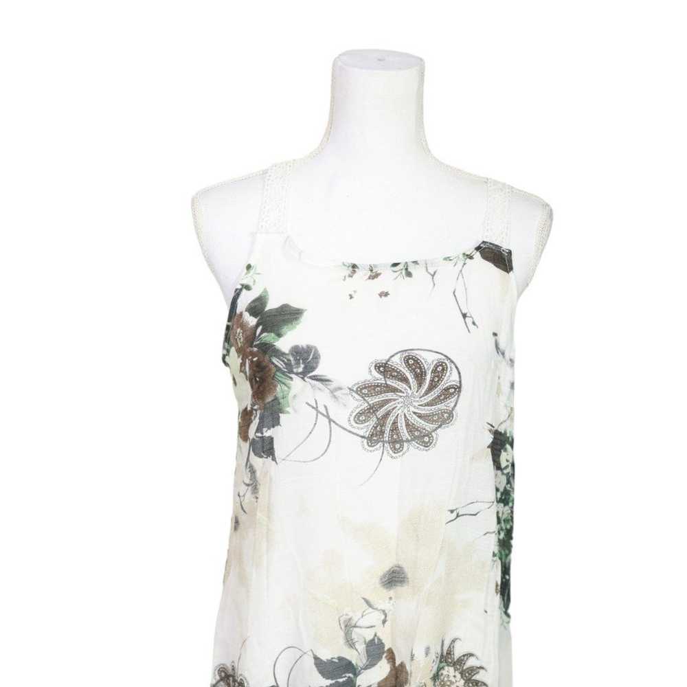 Izuria Linen Midi Dress Floral size XL White Gree… - image 3