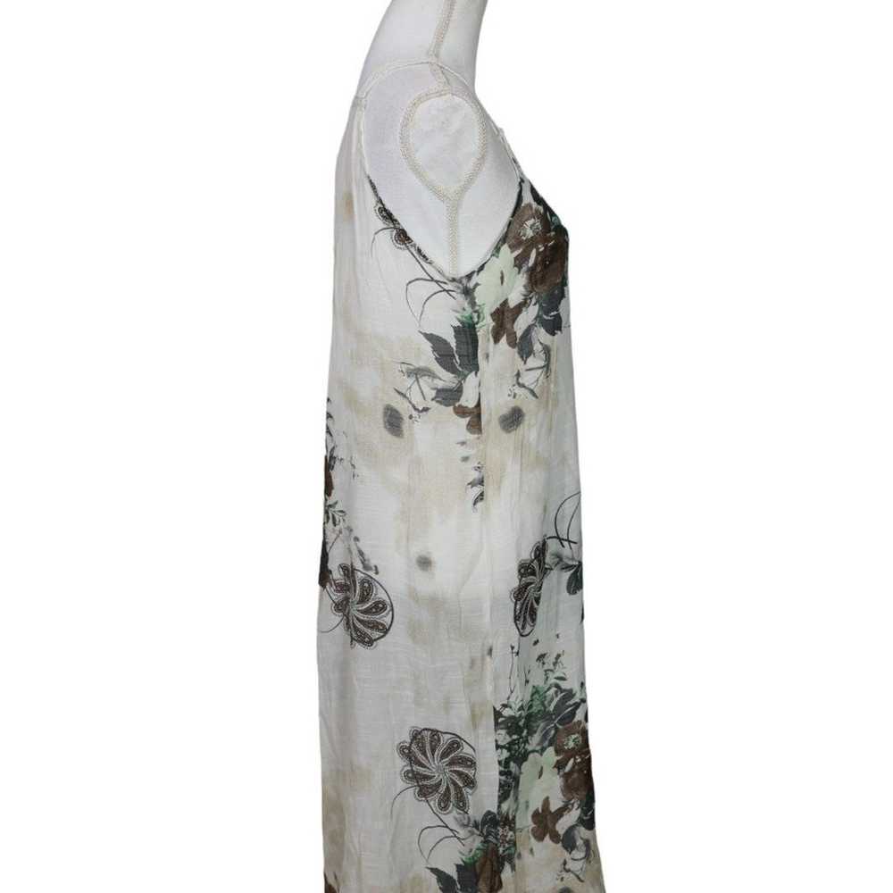 Izuria Linen Midi Dress Floral size XL White Gree… - image 7