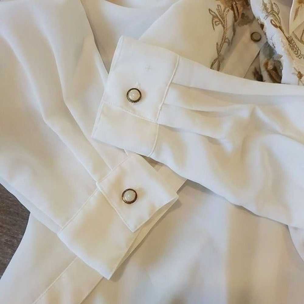 Vintage Ivory Long Sleeve Button Up Blouse Sheer … - image 10