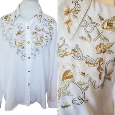 Vintage Ivory Long Sleeve Button Up Blouse Sheer … - image 1