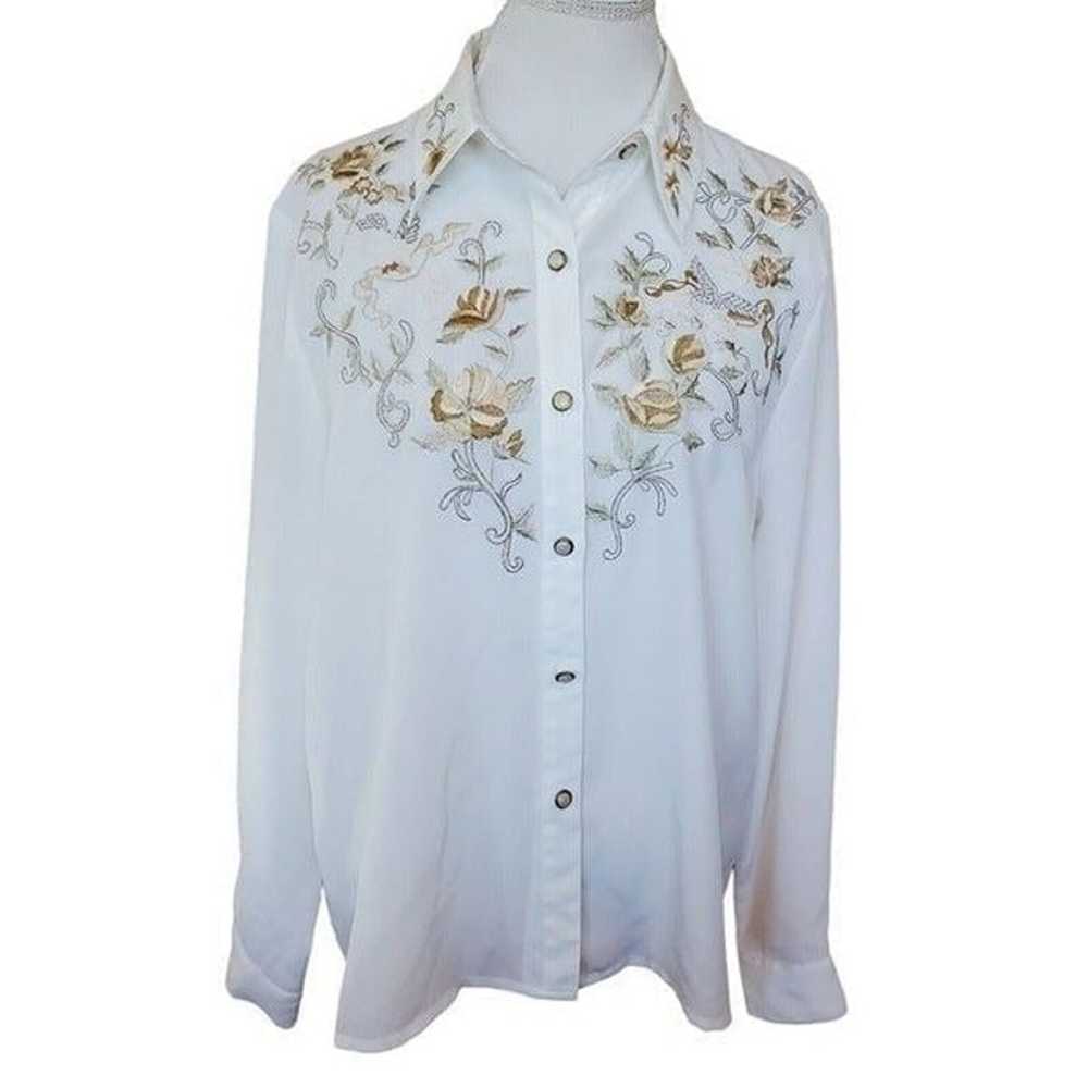 Vintage Ivory Long Sleeve Button Up Blouse Sheer … - image 2