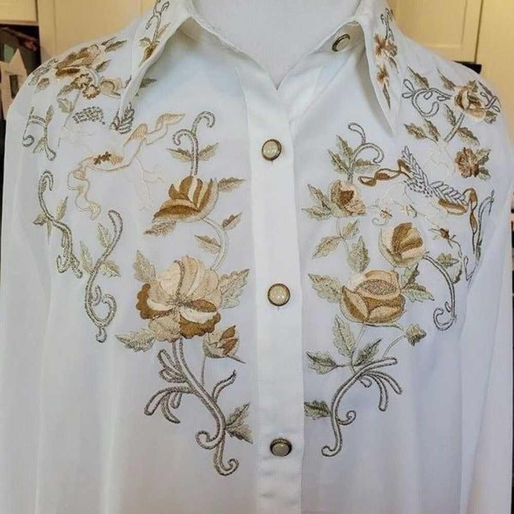 Vintage Ivory Long Sleeve Button Up Blouse Sheer … - image 5