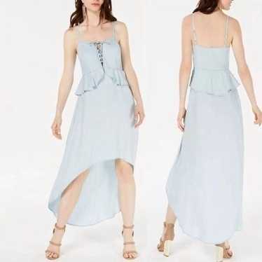 Guess Denim Chambray High Low Lace Up Peplum Dres… - image 1