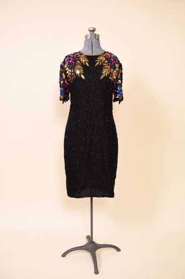 Black 80s Sequin Wiggle Dress By Stenay