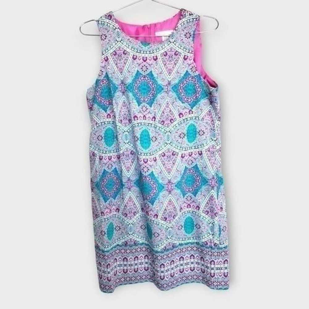 London Times Womens Dress Sz 10 Blue Pink Mandala… - image 1