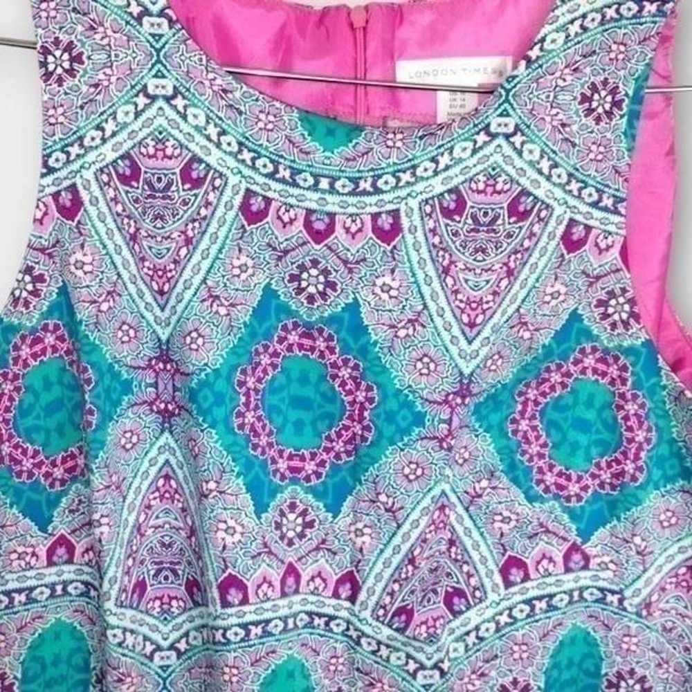 London Times Womens Dress Sz 10 Blue Pink Mandala… - image 3