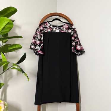 Lane Bryant 14 Black Mesh Floral Embroidered Bell 