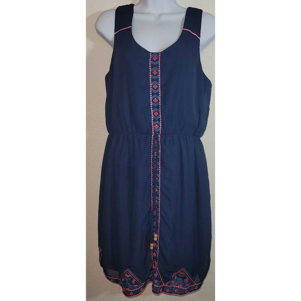 Maurices Dark Blue Pink Embroidered Detail A-Line… - image 1