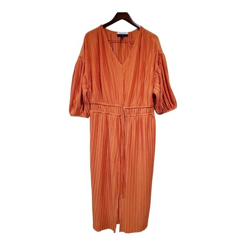 ELOQUII Maxi Dress Women’s Orange Front Slit Plea… - image 1