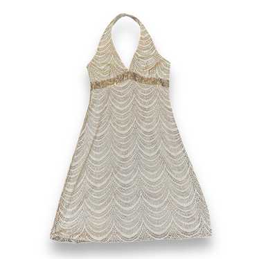 y2k silver metallic halter mini dress - image 1