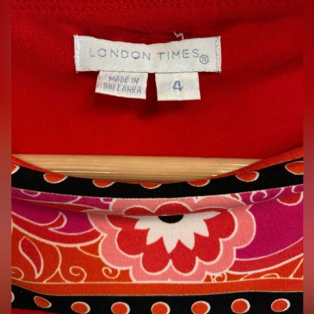 London Times 3/4 sleeve Red Shift Dress. Size 4 - image 3