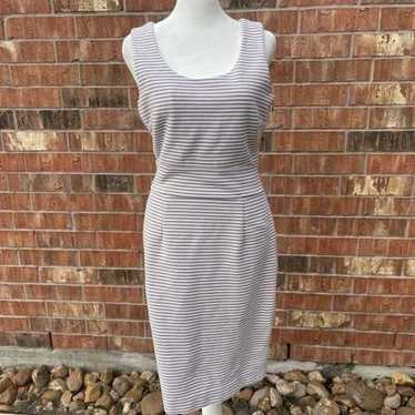 Banana Republic beige and white striped midi dress