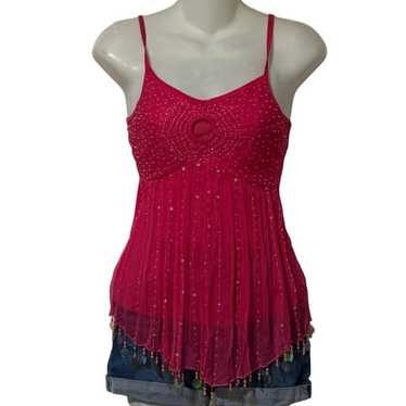 Hot pink beaded 2000s tank top with beaded accents - image 1