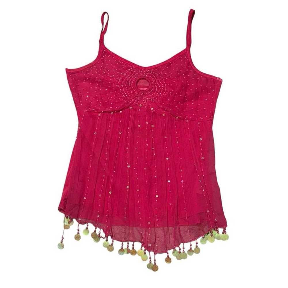 Hot pink beaded 2000s tank top with beaded accents - image 2