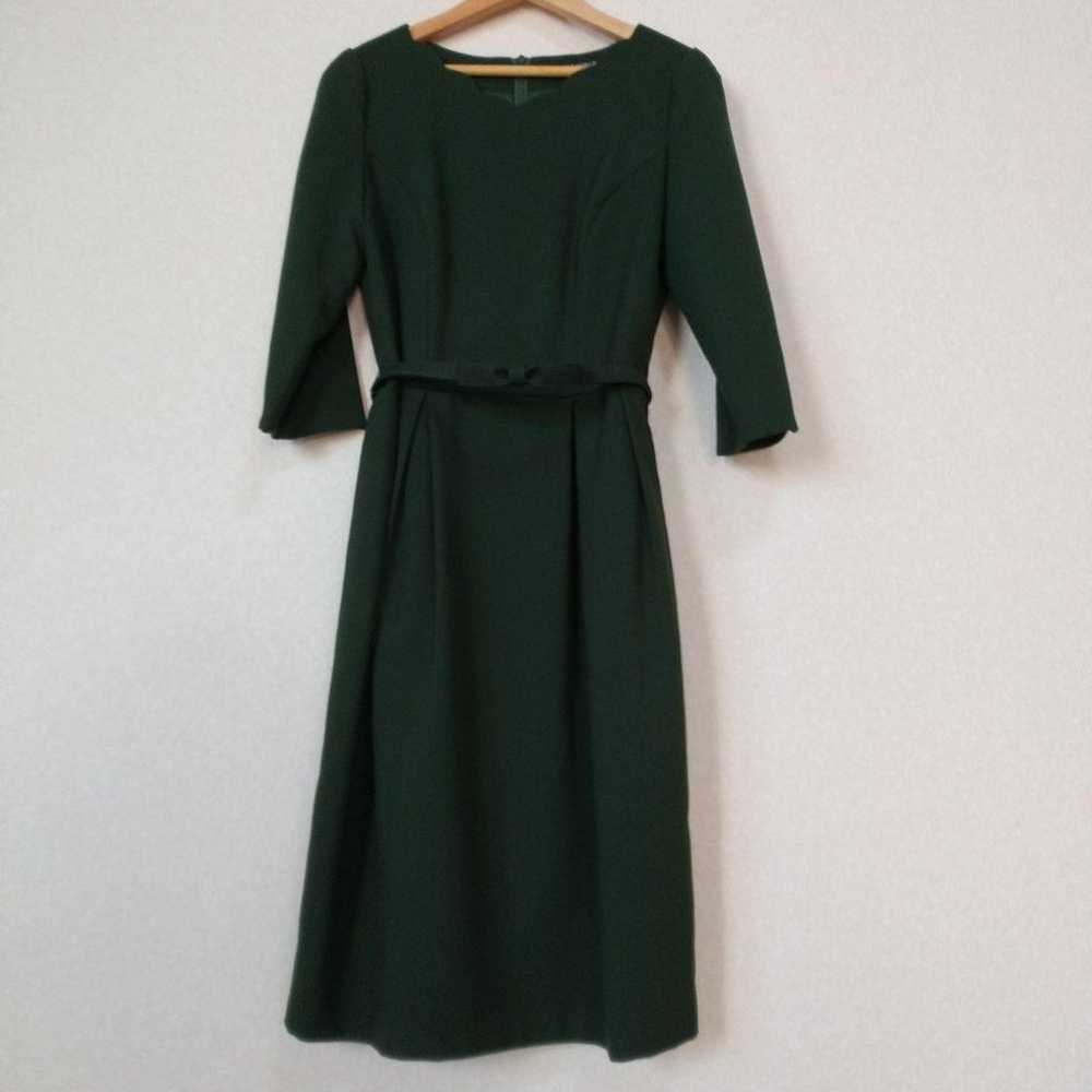 Dark Green Three-Quarter Sleeve Knee-Length Dress - image 3