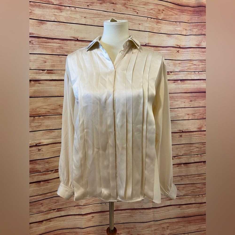 Vintage ESCADA Off White Silk Long Sleeve Blouse,… - image 1