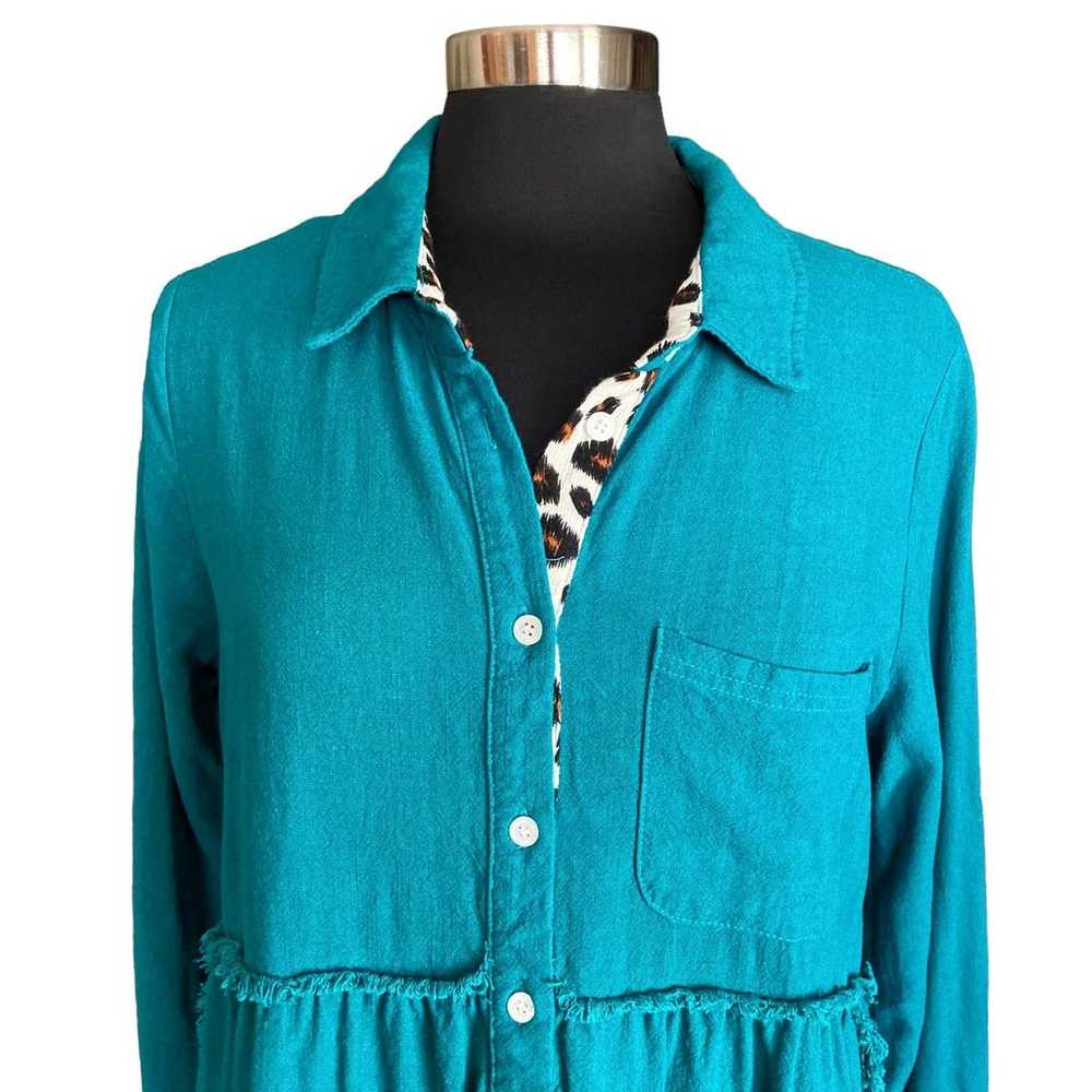 Umgee Linen Blend Green Leopard Contrast Tunic Dr… - image 3