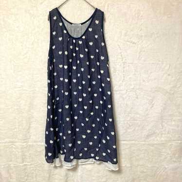 Rough navy heart pattern sleeveless knee-length d… - image 1