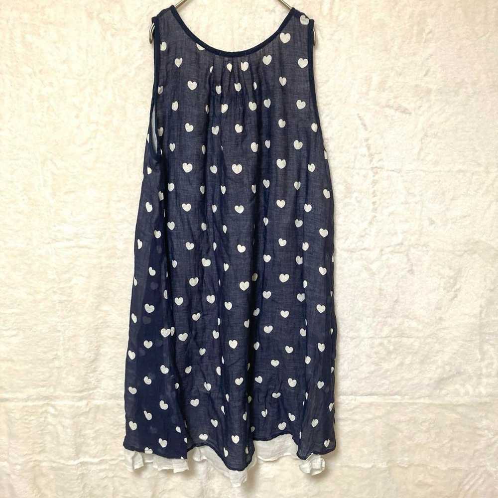 Rough navy heart pattern sleeveless knee-length d… - image 2