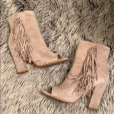 Steve Madden Fringed Suede Open Toe Bootie - image 1